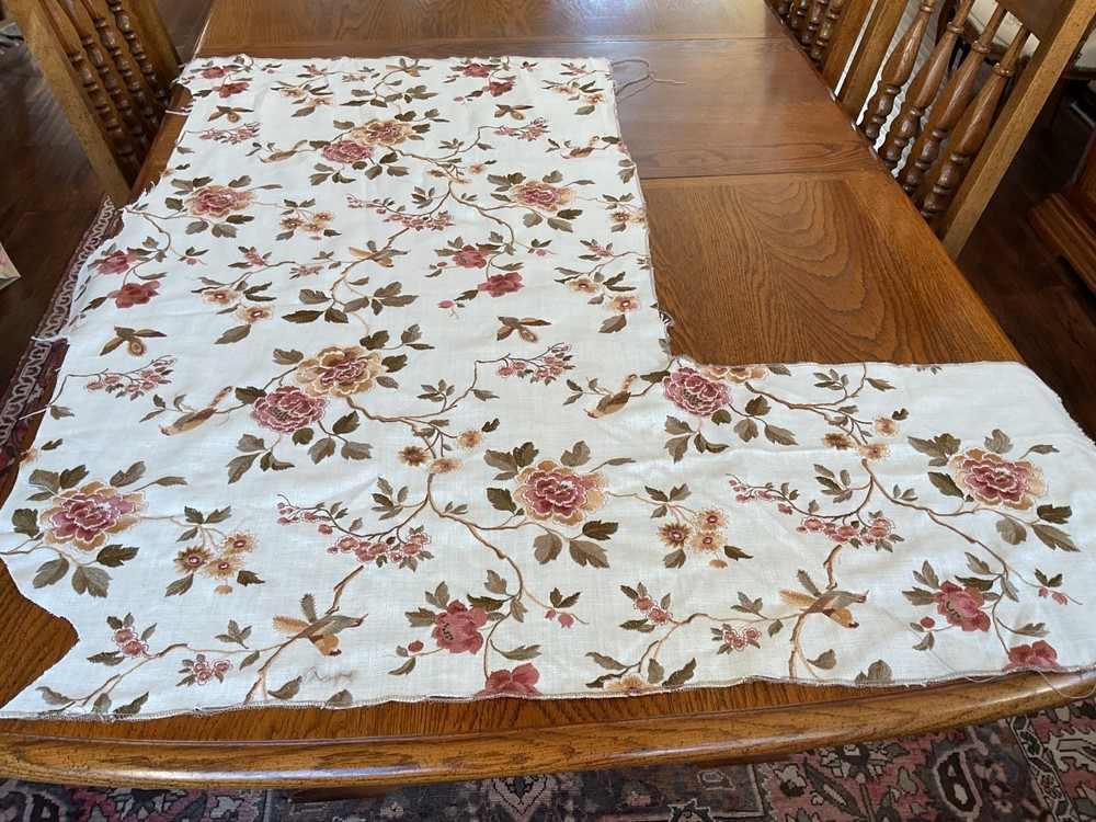 BEAUTIFUL 100 % COTTON FABRIC EMBROIDERED WITH FLOWERS AND BIRDS IN MULTICOLOR