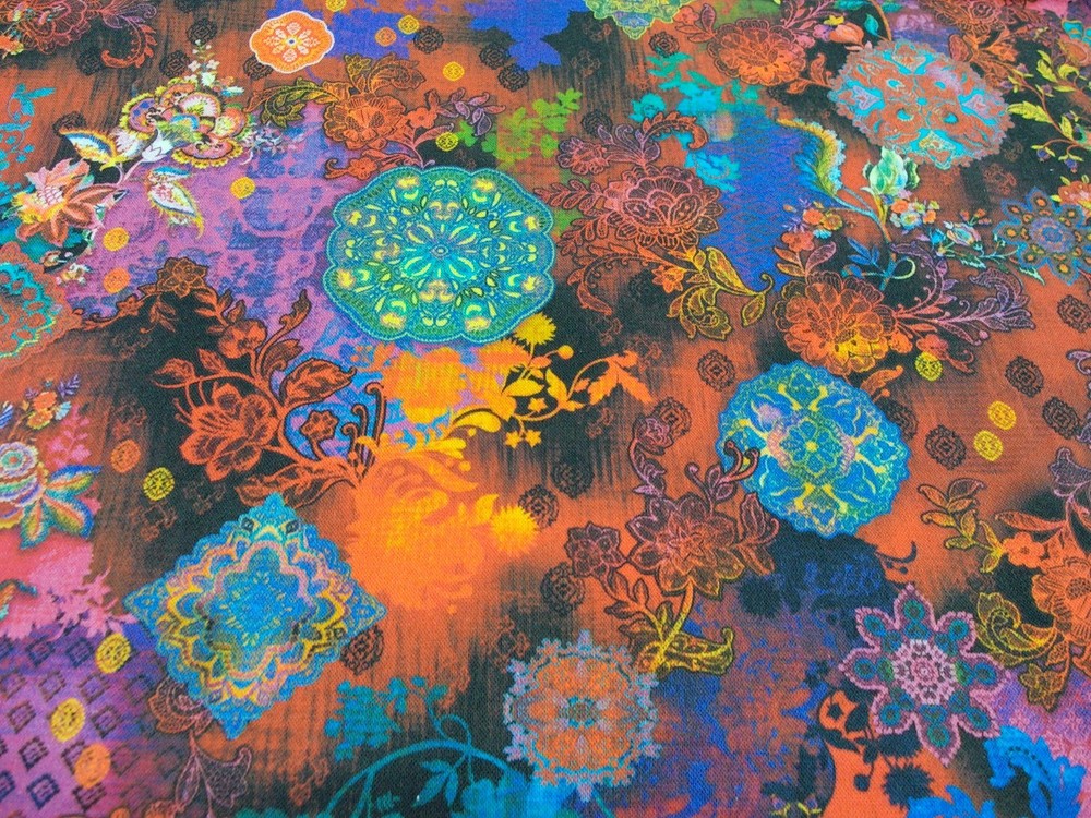 RJR Flourish Cotton Digiprint Bright Mod Paisley Quilting Fabric BT Half Y #4