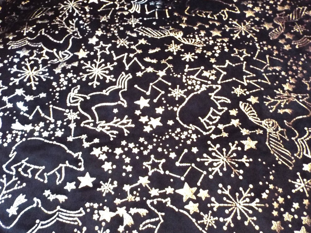 Rayon Velveteen Fabric – Dark Blue with Silver Animals Stars 54″ L x 62″ W NEW