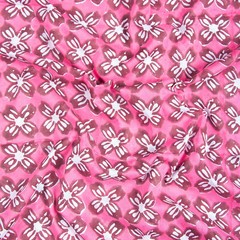 Pink Floral Hand Block Print Fabric 2.5 Yard 100% Cotton Boho Sewing Material
