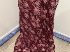 1.5 Yard Burgundy Silver Velvet Sequins Embroidered Lace Fabric 50” Width
