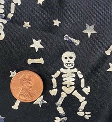 Halloween Fabric Skeletons Bones Stars on Black Silver Metallic Nylon Nice Drape