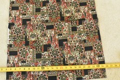 By 1/2 Yd, Vintage, Red Green Cream Gold on Black Abstract, Fabri-Quilt, V330