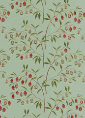 SANDERSON CURTAIN FABRIC Chinese Lanterns 4.6 METRES MINT/APRICOT EMBROIDERED