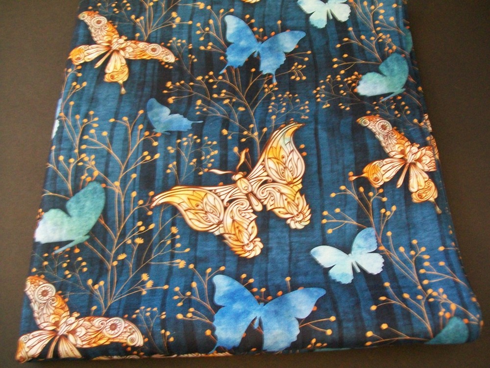 Blue Butterfly Fabric Remnant Cotton Blend Sewing DIY Crafts 2.75yd New