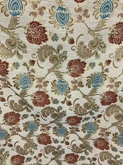 BEIGE GOLD RED BLUE FLORAL CHENILLE UPHOLSTERY BROCADE FABRIC (56 in.) Sold BTY