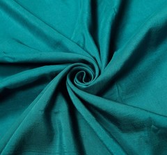 Sushila Vintage Teal Blue Sari Remnant Scrap Pure Silk Plain Woven Craft Fabric