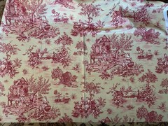 Red French Toile Scenic Cotton Upholstery Fabric 56″W – Vintage, By the Yard