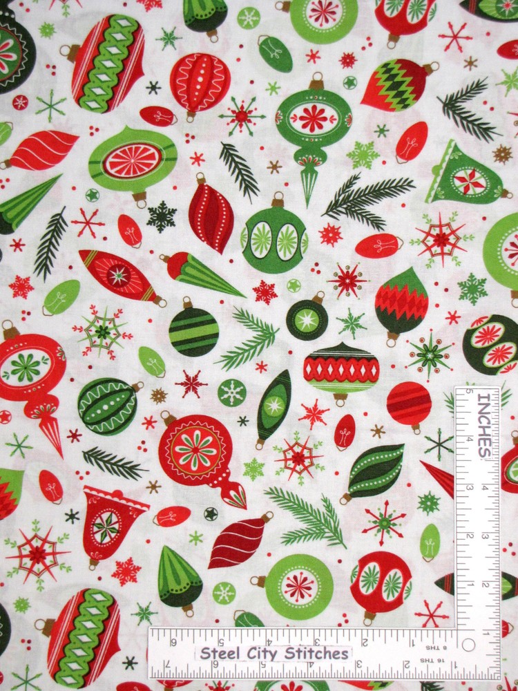Christmas Tree Ornament Fabric By the Yard Cotton Patrick Lose Santas Stash