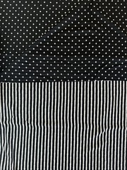 Black & White Reversible Jersey Fabric, Scant Yd, One Side Striped/polka Dot,60W