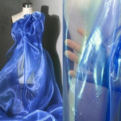3 Yard Sheer Iridescent Organza Fabric, Magic Laser 3 Yards, Sapphire Blue