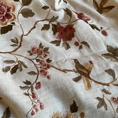 BEAUTIFUL 100 % COTTON FABRIC EMBROIDERED WITH FLOWERS AND BIRDS IN MULTICOLOR
