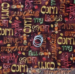 BonEful FABRIC FQ Cotton Quilt VTG Brown Orange Red Fall Apple Word Leaf Pumpkin