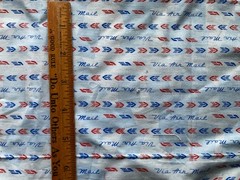 Via Air Mail, Red and Blue Fabric, Postal Theme, 15 x 13 inches