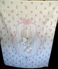 Vintage Precious Moments Crib Quilt Panel Girl with Bunny Flowers Spectrix 80s
