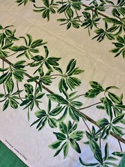 1.5 yards Thibaut Mangrove Tree Green & White Fabric Linen Cotton Tropical Leaf