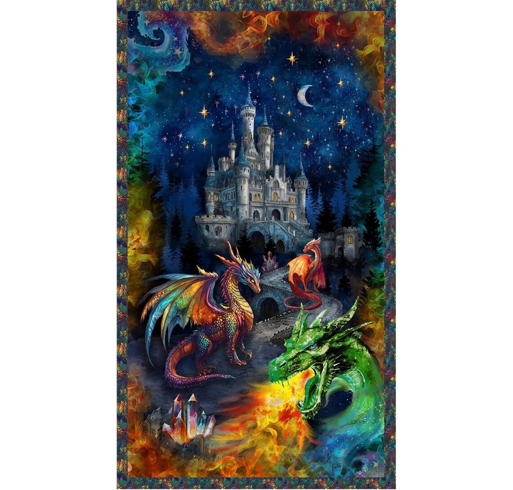 Dragon Kingdom Panel-Windham Fabrics-Castle-Dragons