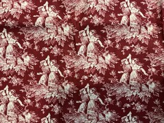 Vtg Fabric Toile de Jouy-Red and Beige Repeating Pattern 41in X 44in