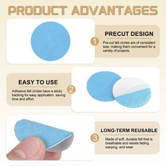 100Pcs Adhesive Felt Circles 1″ Round Non-Woven Felt Stickers Sky Blue