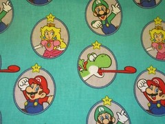 Super Mario Badge Green Cotton Fabric 1 Fat Quarter Nintendo Luigi Princess