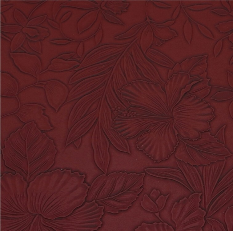 Wine red flower FAUX LEATHER SHEET 8 x 12″ 1225929 Embossed Flowers