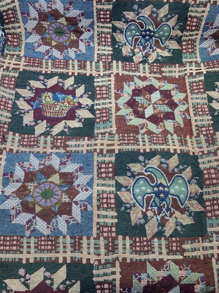 Upholstery Fabric Antique Quilt Block Designs 30″ x 56″ Green Rust Maroon Eagle