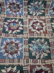 Upholstery Fabric Antique Quilt Block Designs 30″ x 56″ Green Rust Maroon Eagle