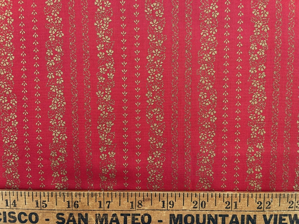 Cotton Fabric Christmas Floral Gold Metallic by 1/2 Yard