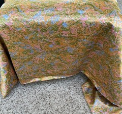 Vintage woven fabric 5 yard lot Polyester 28” Wide 60s Orange Blue Satin shiny