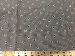 FLOWERS ON BLUE- GRAY BACKGROUND COTTON FABRIC 1 3/8 YARDS