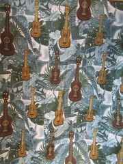 TRANS PACIFIC Hawaiian Tropical UKULELE GIRL COTTON FABRIC VTG RARE 32″X44″