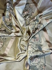10 yards 100% SILK TAFFETA STRIPE EMBROIDERED DRAPERY HOME DECOR Sage Green