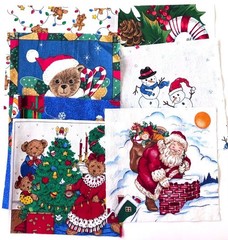 100 Quilt Fabric Squares 6.5″ x 6.5″ – Christmas – Santa, Bears, Snowmen, Rose