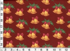 Golden Bells & Holly on Dark Red Christmas Quilting Sewing Fabric by Yard #3252