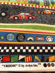 100% Cotton Fabric VROOM! By Avlyn, Vintage, 2 Yds & 15” -Good Unused Condition