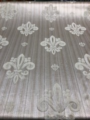 Fleur De Li Oatmeal Stripe Damask Jacquard Drapery Upholstery Fabric By the yard