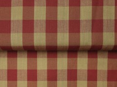 Red And Tea Dye Buffalo Check Cotton Homespun Fabric | Rustic Woven Fabric