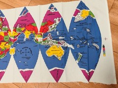 Dymaxion Map Style Playful Planet EARTH Cotton FABRIC PANEL VINTAGE 24 x 58″ NEW