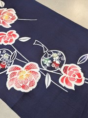 Japanese Kimono Yukata Bolt Cotton 100% Navy Blue 12m Colored Floral Fan Unused