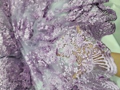 Lavender 3D Floral Embroidered Lace Fabric – Perfect for Quinceañera Dresses