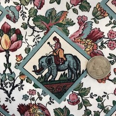 Vtg 1996 Spectrum Floral Antique Victorian Style Elephant Fabric 1.75yds x 56.5”