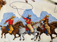 Western Cowboy RODEO Applique Cotton Fabric Panel BRONCO BUSTIN Horses Sew Quilt