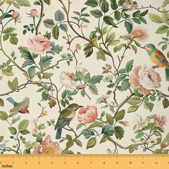 Erosebridal Birds Watercolor Fabric By The Yard, Retro 10 Yards, Green Pink