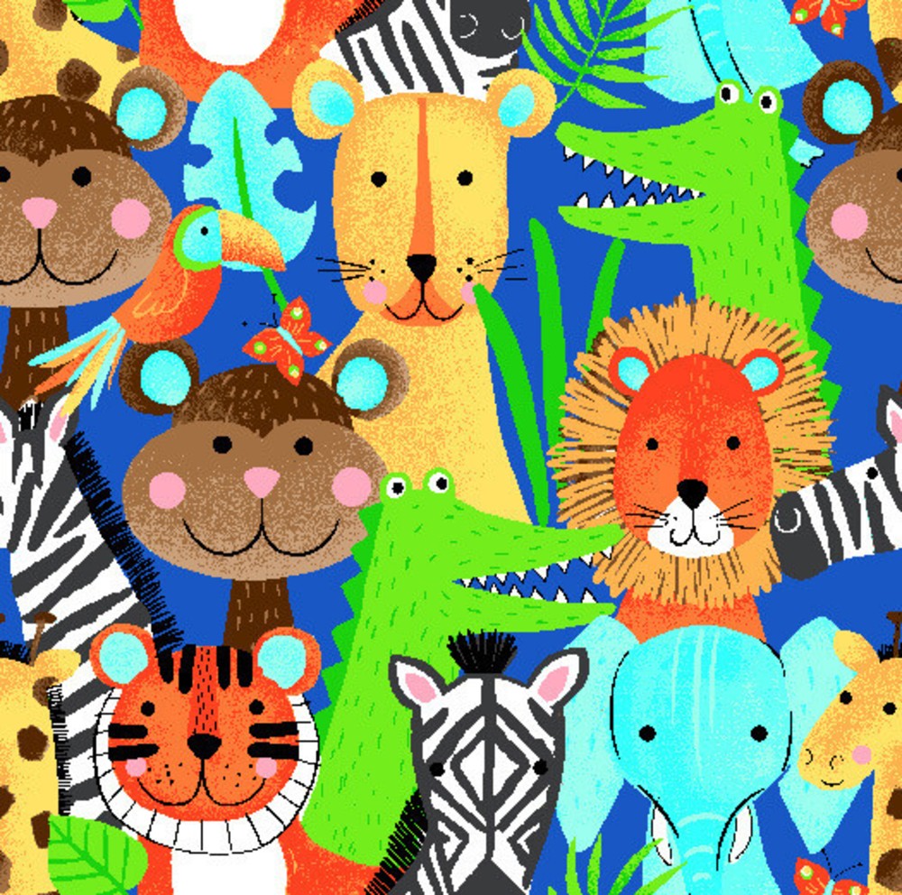 Safari Animals Multi Flannel Fabric