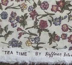 VTG Hoffman International “Tea Time” Small Pink Purple Floral On Tan Fabric 4 Yd