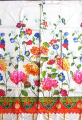 3.5 Yards Silk White Floral With Red & Green Border Made In France
