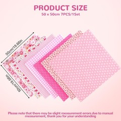 7pcs Cotton Sewing Fabrics, 50 x 50 cm DIY 50 x 50 cm, 7 Pieces Pink