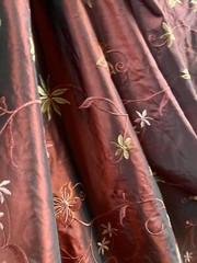 10yd piece 100% SILK FLORAL EMBROIDERED SILK DRAPERY UPHOLSTERY FABRIC Burgundy