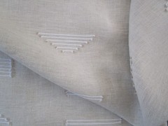 Beige Linen White Tan embroidered lines 129″ Wide Curtain Bedding fabric BTyd