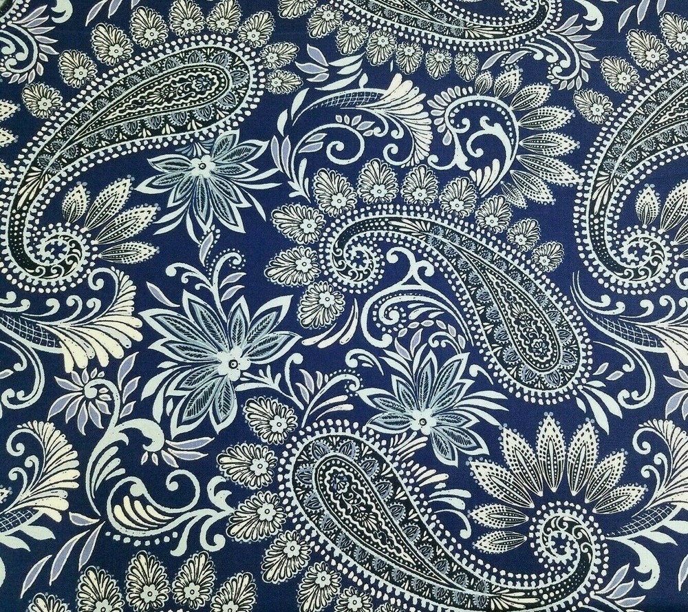 Toki in Mediterranean BTY Covington 100% Cotton Slub 54″ Navy Floral Paisley